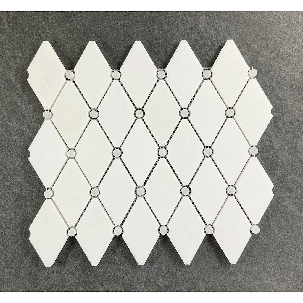Thassos White Diamond with Grey Circle Marble Mosaic Tile - Case (10 Sheets)