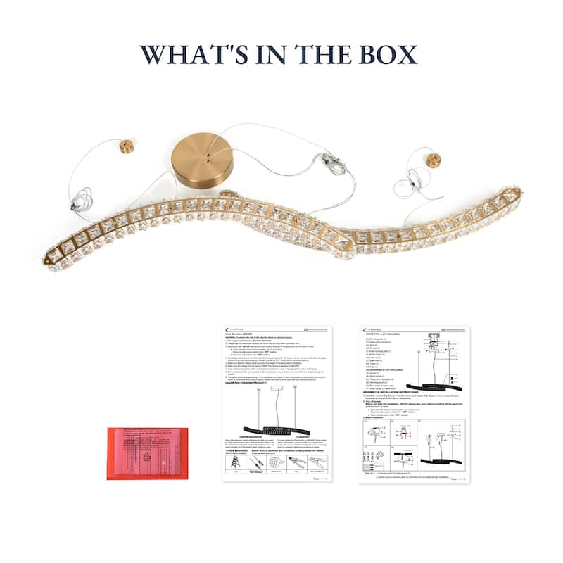 Modern 51.2 IN Gold LED Crystal Chandelier Kitchen Island Lights - 51.2" W x 5.5" H x 9.4" D