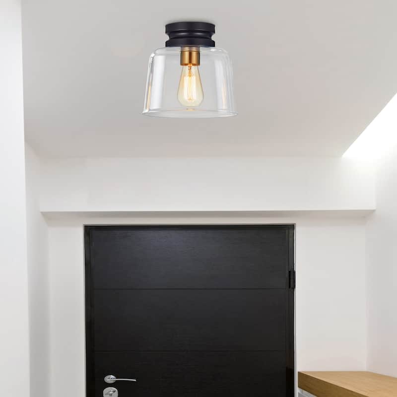 KAWOTI 9" 1-Light Flush Mount Light with Clear Glass Shade - 9 Inch Diameter