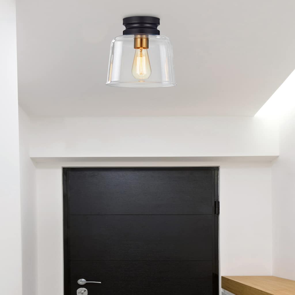 KAWOTI 9" 1-Light Flush Mount Light with Clear Glass Shade - 9 Inch Diameter