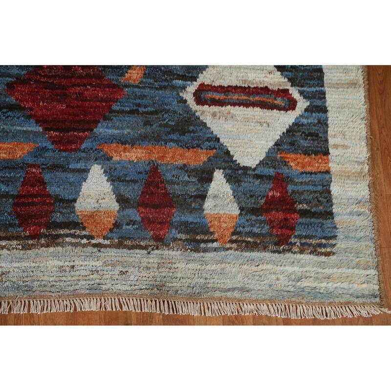 Tribal Geometric Moroccan Oriental Wool Area Rug Hand-knotted Carpet - 7'9" x 9'8"