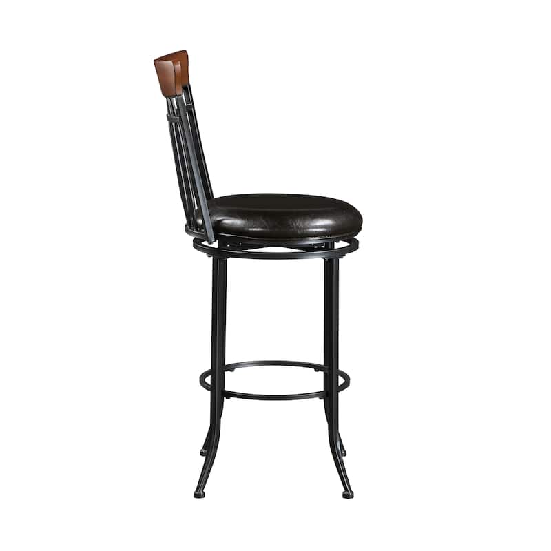 Single Pub Height Swivel Bar Chair - Black Metal Frame with Faux Leather Seat