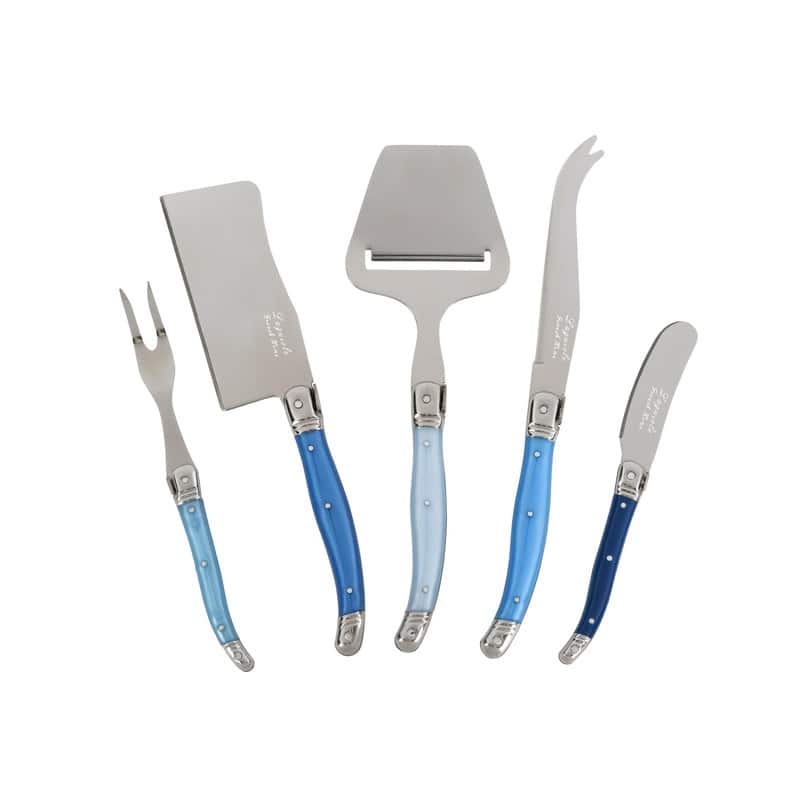 French Home Laguiole 5 Piece Cheese Knife Set, "Shades of Blue"