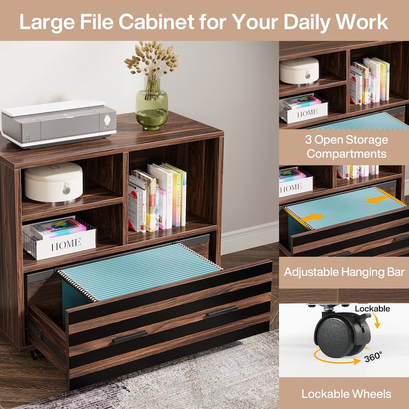 62.2" Executive Desk with Mobile File Cabinet, L-Shaped Office Desk for Home Office