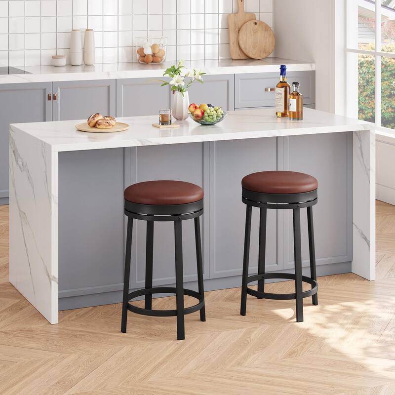 Swivel Bar Stools, Set of2/ 4 Bar Chairs, 61 cm High Kitchen Counter Stools with Faux Leather Seat and Sturdy Metal Frame