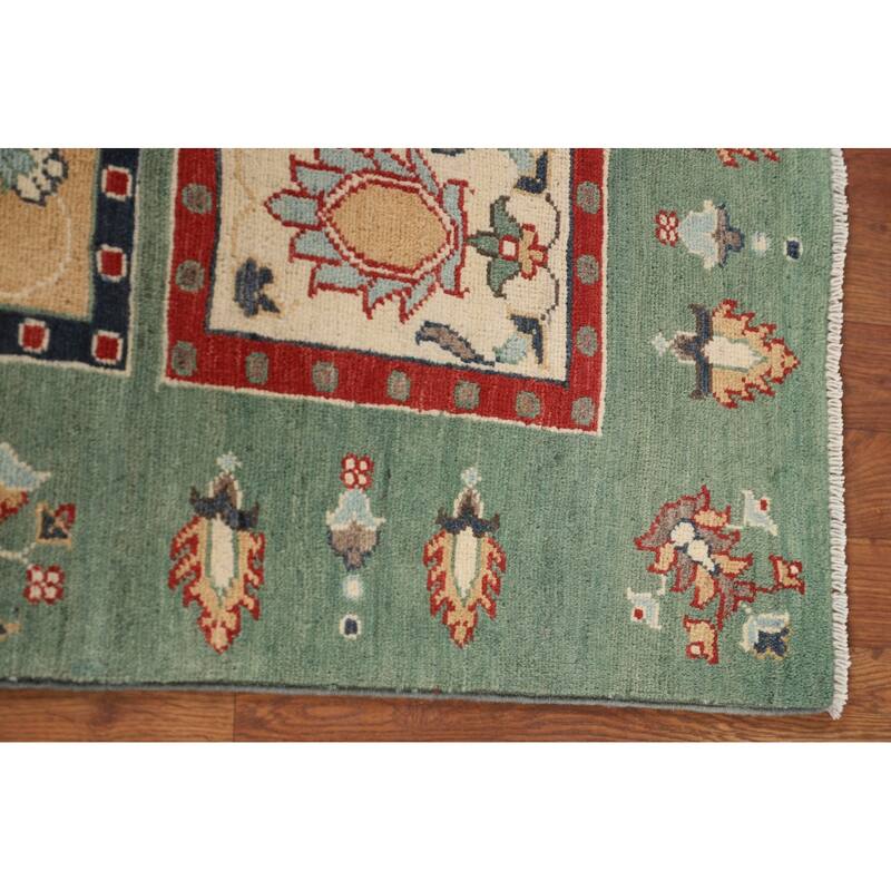 Green Traditional Kazak Oriental Area Rug Handmade Wool Carpet - 3'11" x 6'0"