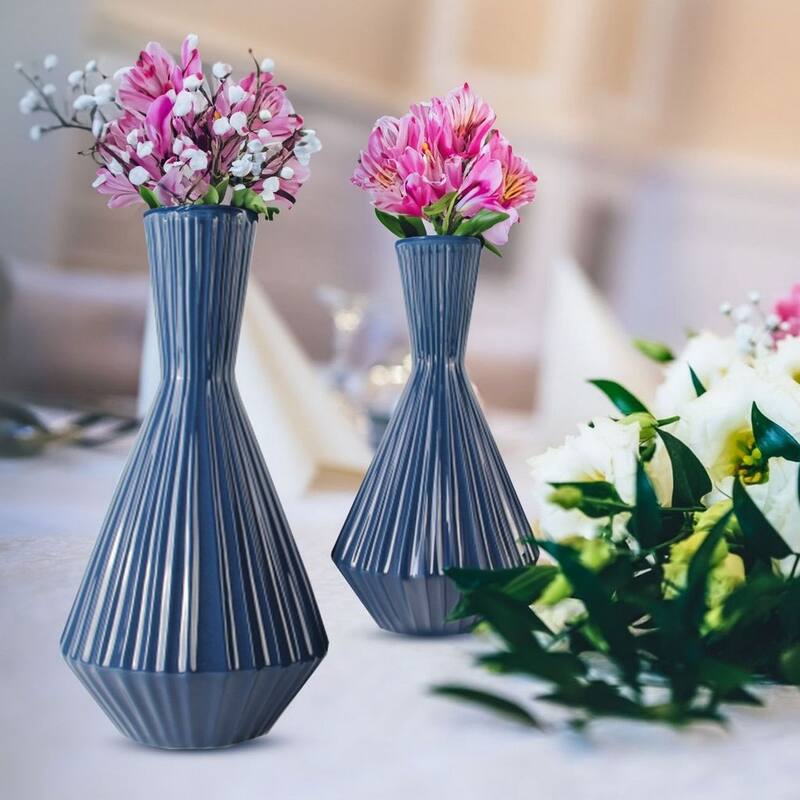 Set of Two Blue Santa Fe Inspired Water Jug Vases