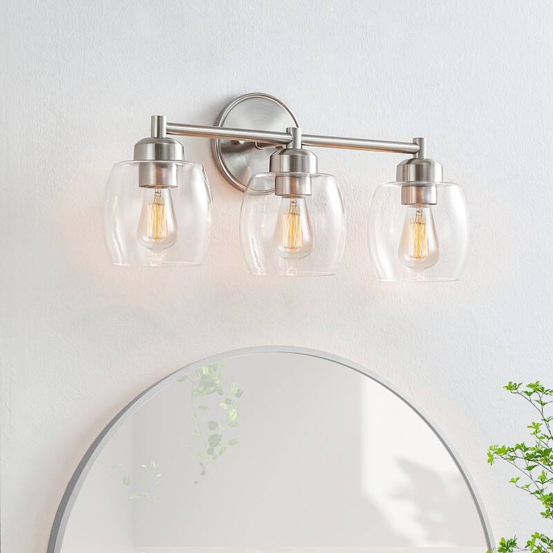 KAWOTI 3-Light Dimmable Bathroom Vanity Light with Glass Shade - Brushed Nickel