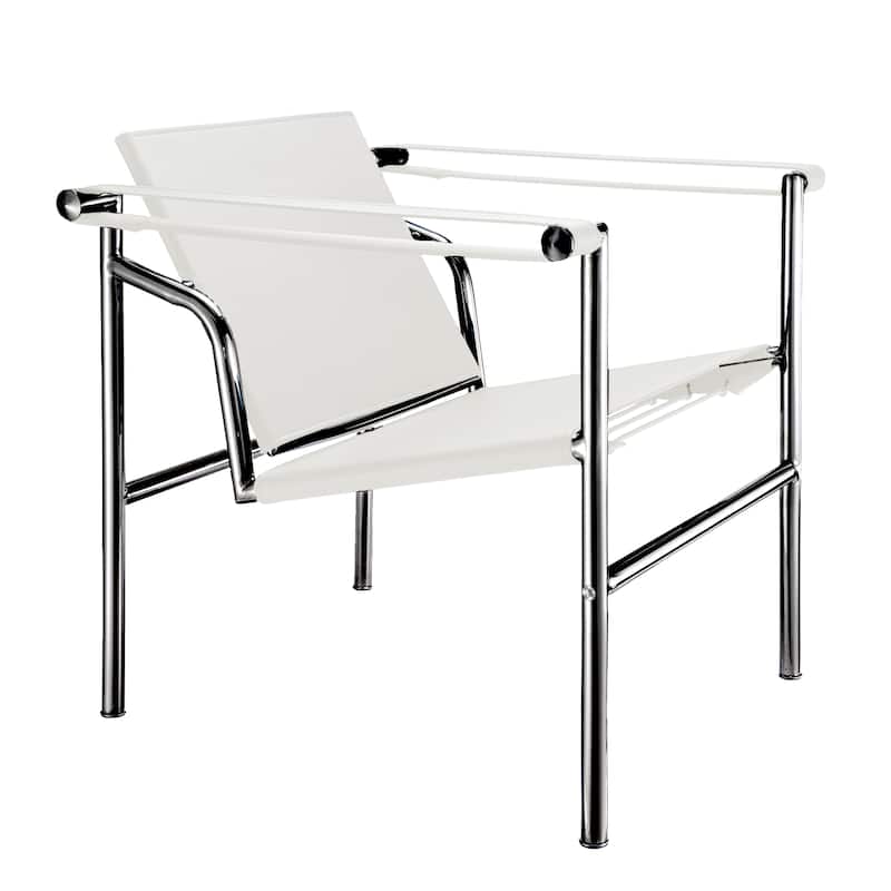 HomeRoots 24" White and Silver Faux Leather and Stainless Adjustable Back Arm Chair - 23.62 in. x 24.80 in. x 24.41 in.