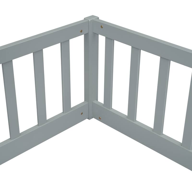 Double Twin Floor Bed with Fence, Guardrails, without door