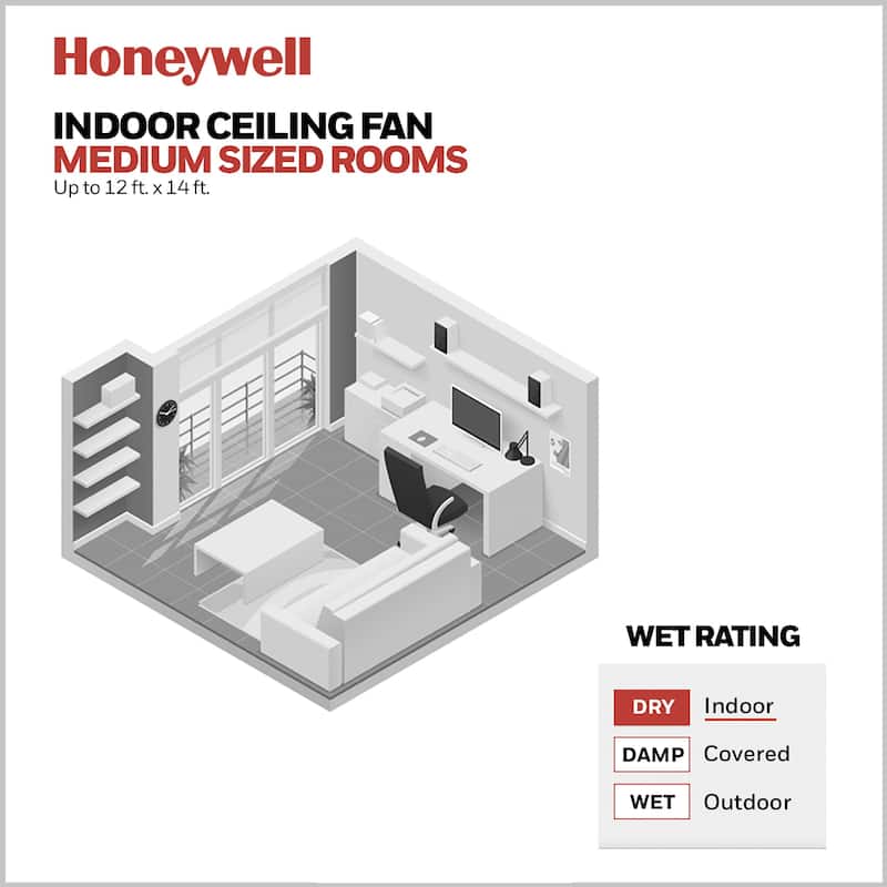 44" Honeywell Barcadero Matte Black Contemporary Indoor LED Ceiling Fan with Light, Pull Chain