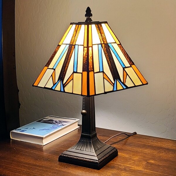 Tiffany Style Mini Accent Lamp Mission Bedside Nightstand Handmade Pull ...