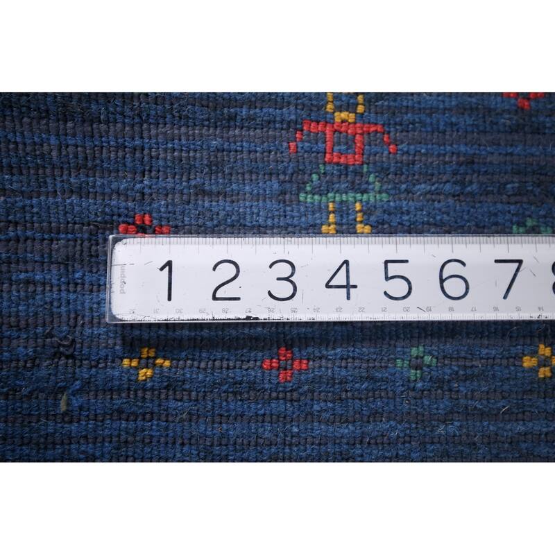 Royal Blue Striped Gabbeh Oriental Area Rug Handmade Silk Carpet - 7'8"x 9'5"