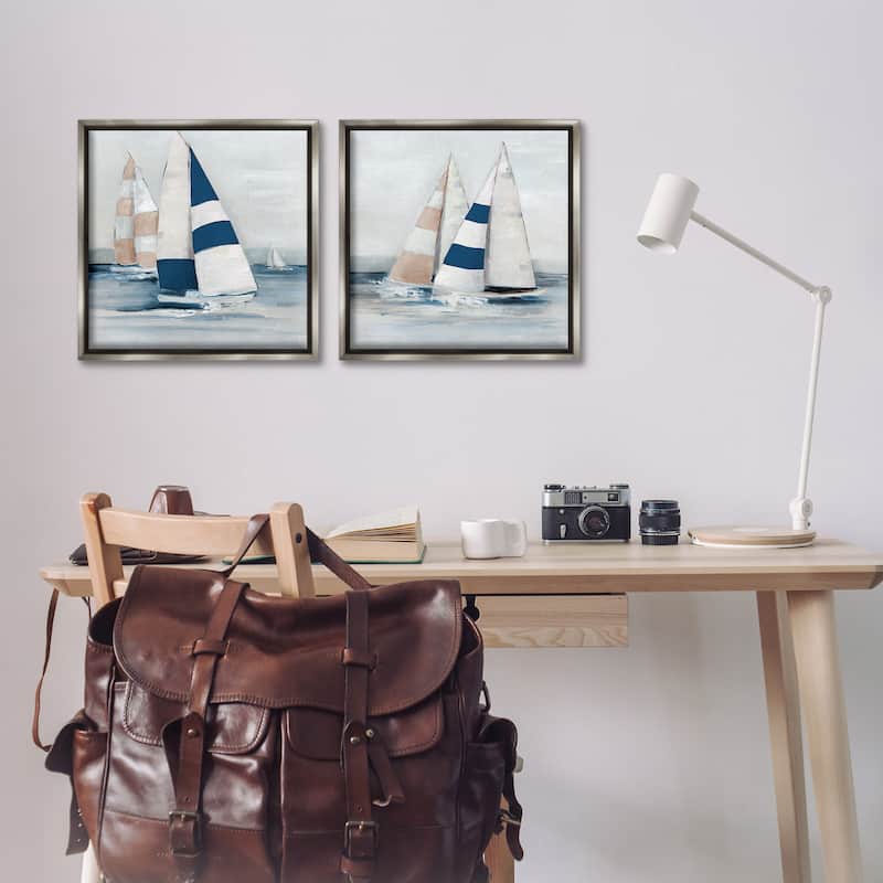 Stupell Sailboat Fleet Voyage Framed Floater Canvas Wall Art Design By Sally Swatland (Set of 2)