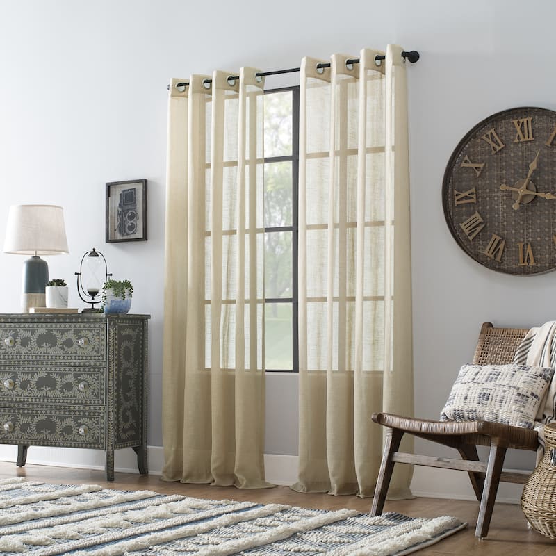 Archaeo Slub Textured Linen Blend Grommet Top Curtain, Single Panel