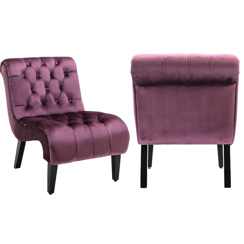 Modern Velvet Armless Living Room Chairs Set of 2 - Purple Velvet