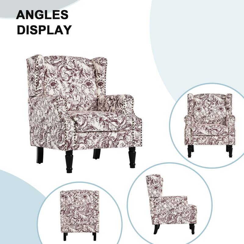 Wingback Accent Chair Nailhead Trim Living Room Reading Chair