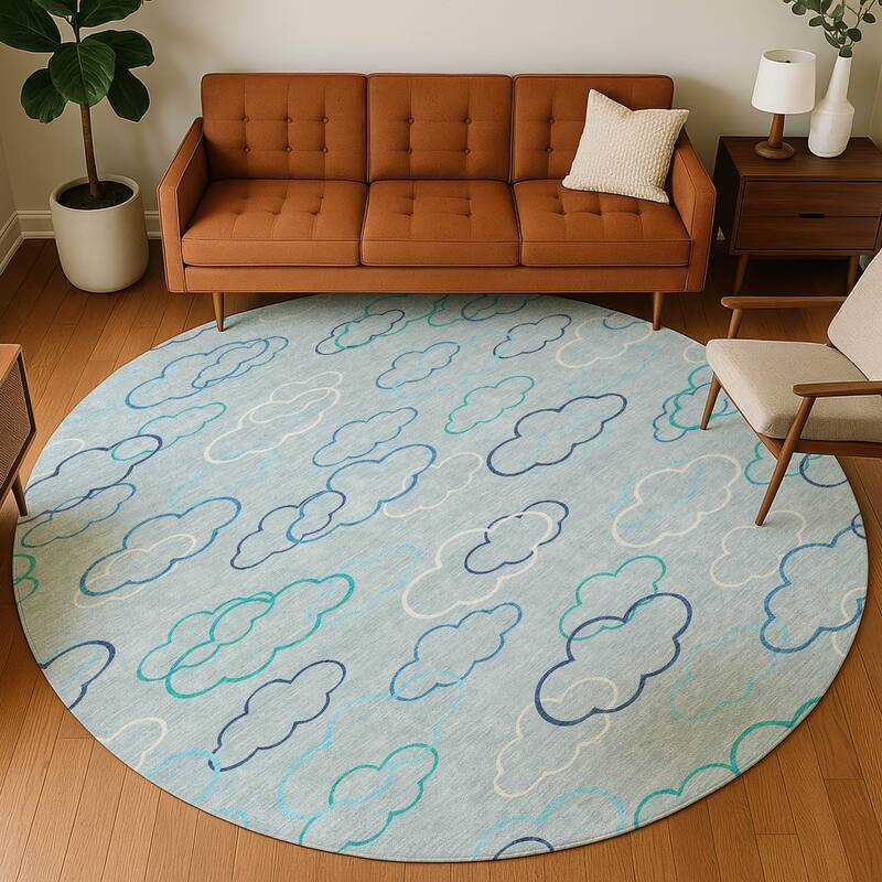 Machine Washable Indoor/ Outdoor Modern Clouds Chantille Rug