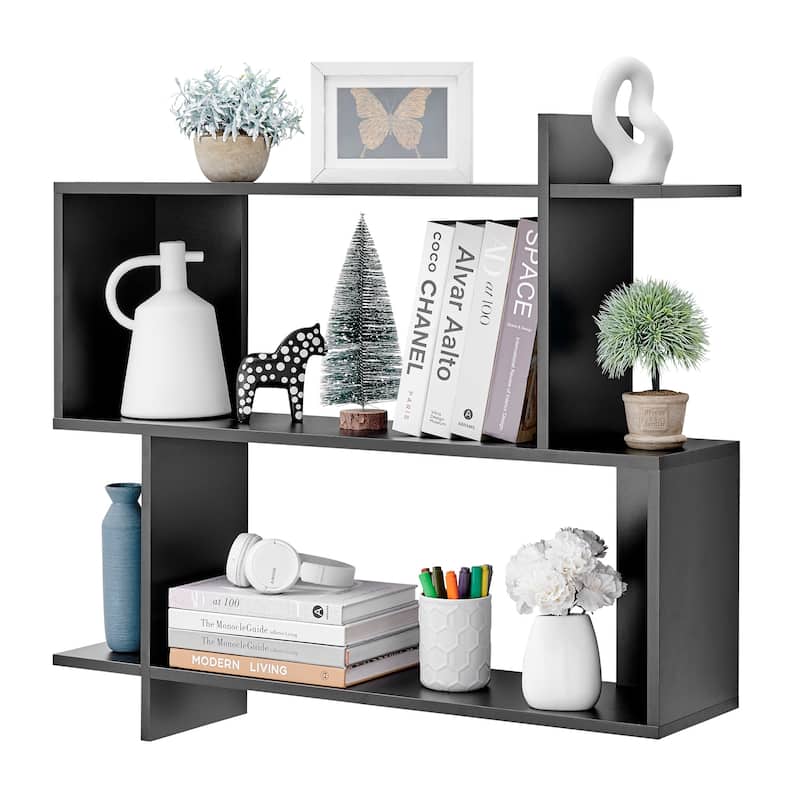 Danya B. Manasa Floating Geometric Kilter Two-Tier Wall Shelf