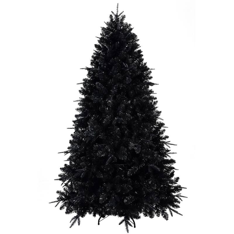 8ft Black Christmas Tree with 600 White LED Lights,2486 Tips PE+PVC Artificial Tree for Halloween&Holiday Decor