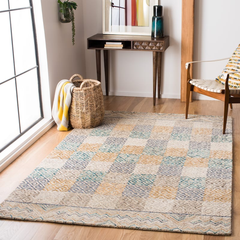SAFAVIEH Handmade Aspen Gjystina Bohemian & Eclectic Tribal Wool - 8' x 10' - Blue/Gold - Rectangle