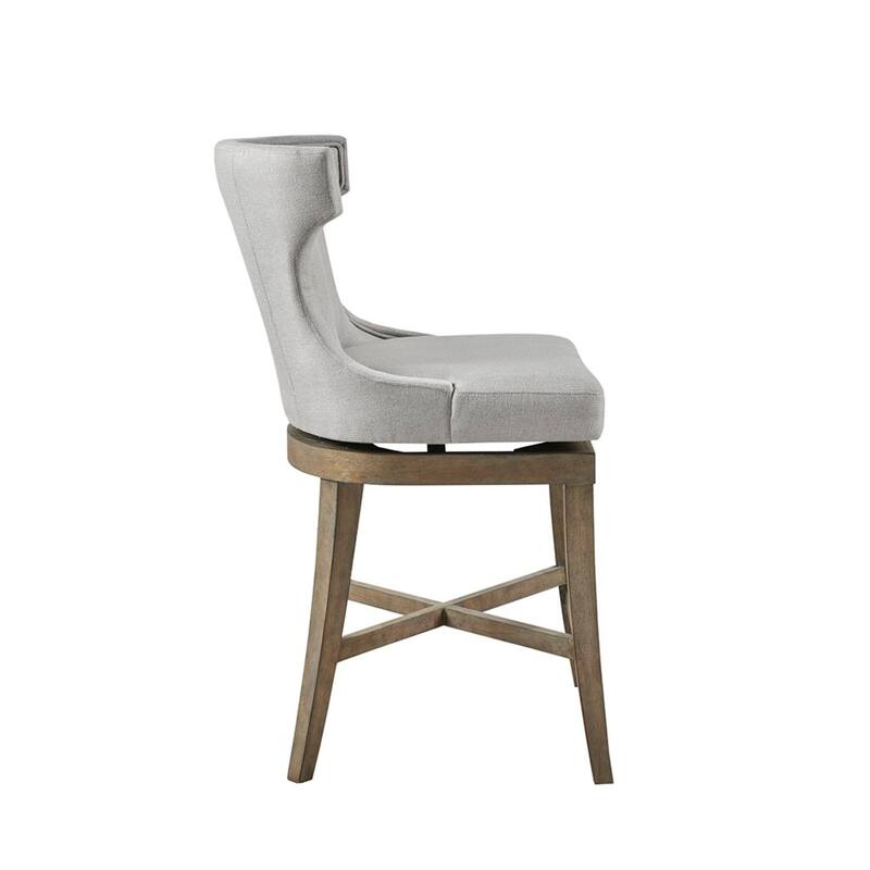 Roomfitters 360-Swivel Counter Stool, Upholstered Wingback Bar Chair with Piping and Metal Kickplate, Light Gray