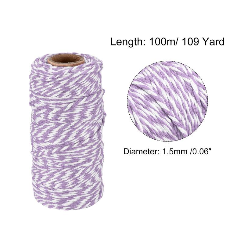 Twine Packing String Cotton Twine Rope for Gift Wrapping, Christmas - Light Purple,White