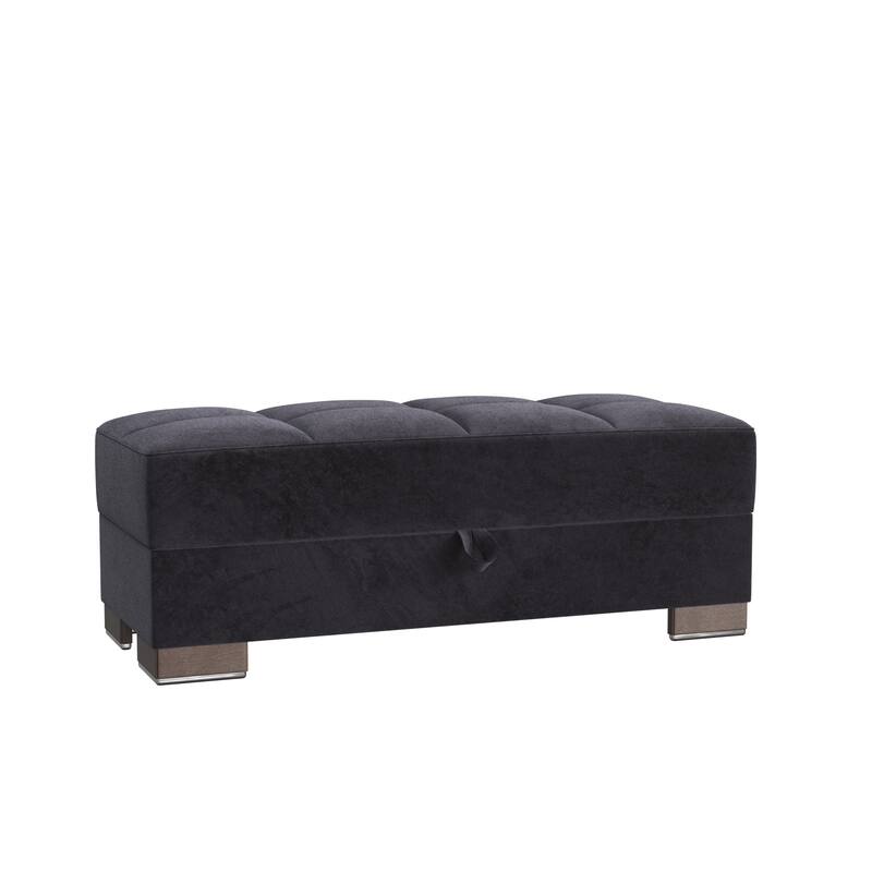 HomeRoots 52" Black and Brown Microfiber Tufted Storage Ottoman