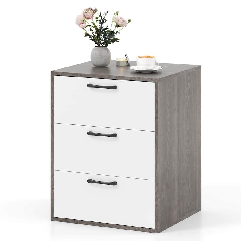 Costway 3 Drawer Dresser Chest of Drawer Storage Cabinet with Wide - Gray & White - 3-drawer
