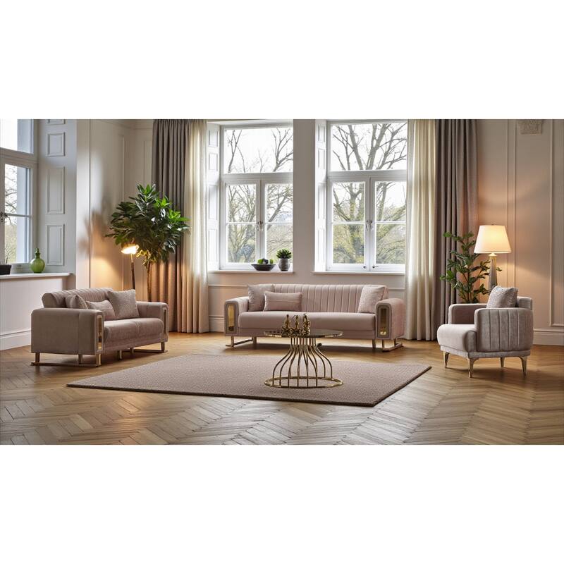 Elvaro 3 Pieces Living Room Sets 1 Sofa 1 Loveseat 1 Chair - Cream