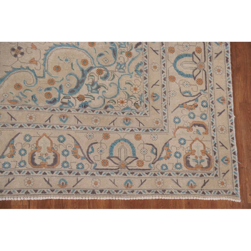 Hand Knotted Oriental 100% Wool Carpet Traditional Floral Beige & Ivories Tabriz Area Rug - 12' 7'' X 9' 5''
