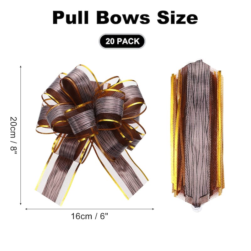 20pcs Pull Bows 6.3 Inch Wide Organza Ribbon Bow for Gift Wrapping - Brown