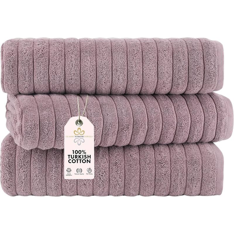 Classic Turkish Towels 100% Turkish Cotton Bath Sheets Plush Ribbed 3 Piece 40x65" - 40x65 - Mauve