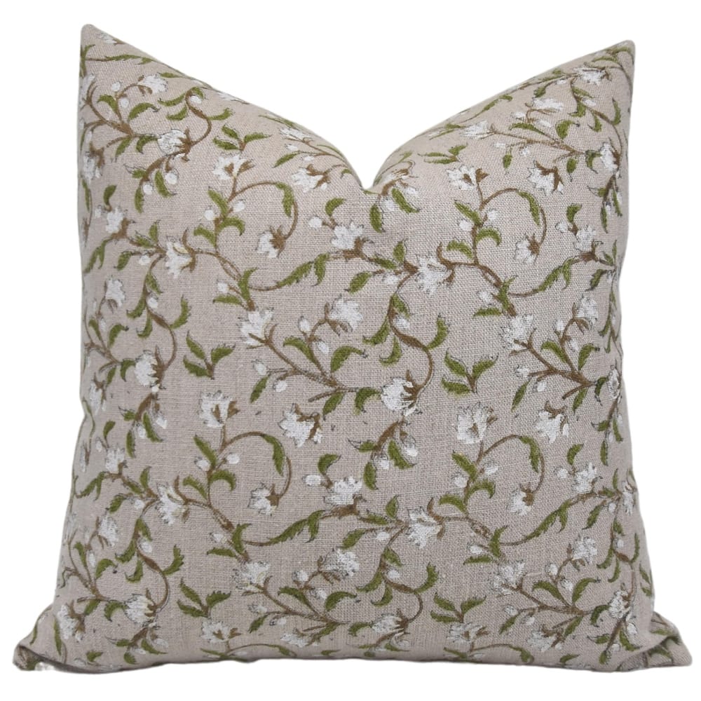 Fabdivine Handmade Green Pillow Cover Heavy Linen for Sofa or Gift Livint or Bed Room Accent Cushioncase, Pushp Varsha