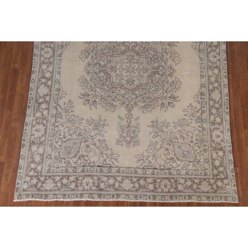 Hand Knotted Oriental 100% Wool Carpet Traditional Floral Beige & Ivories Tabriz Area Rug - 9' 2'' X 6' 9''