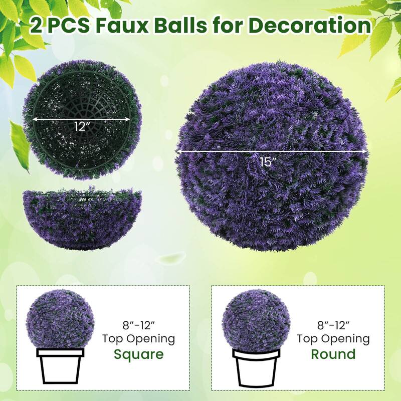 Costway 2 PCS 15" Artificial Plant Boxwood Topiary Ball Faux Lavender - See Details