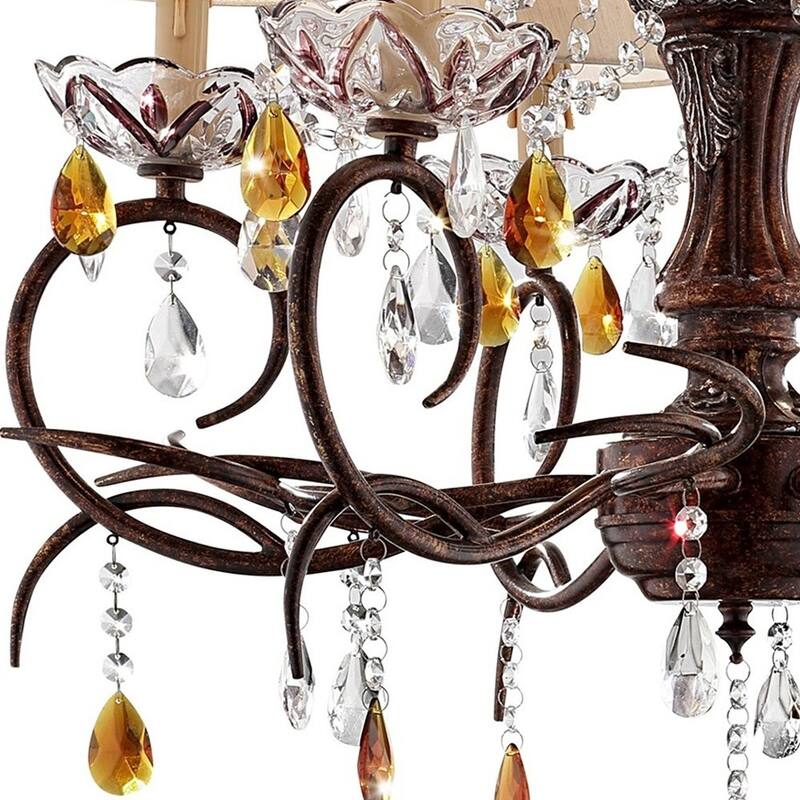 Burnished Bronze Hanging Ceiling Lamp with Clear and Amber Crystals - 27" x 25" x 25" - 27" x 25" x 25"