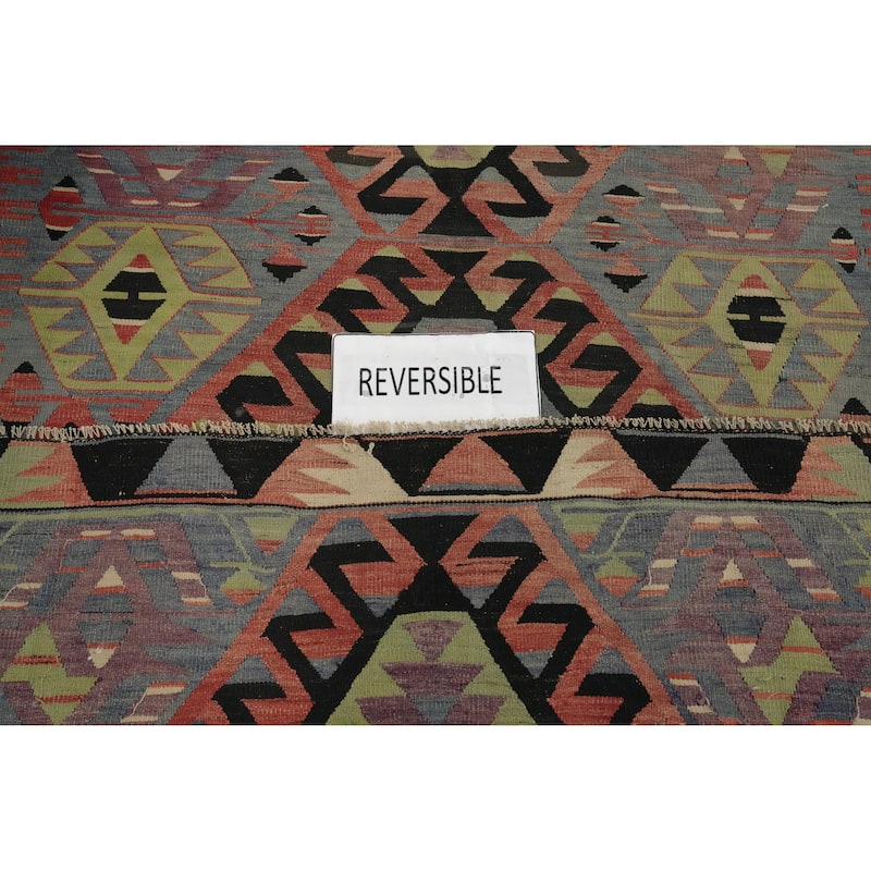Hand Woven Oriental 100% Wool Carpet Southwestern Tribal Navy Blue & Blues Kilim Area Rug - 10' 0'' X 4' 11''