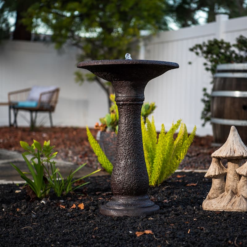 XBrand 23.43"H Tiered Freestanding Classic Bird Bath Outdoor Water Fountain w/ Auto Shut-Off Pump, Dark Brown