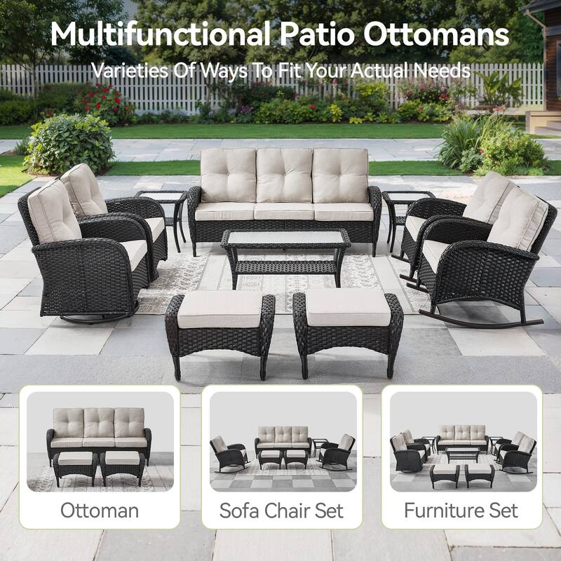 6 Pieces Sofa with Swivel Rocking Chairs Ottomans Set