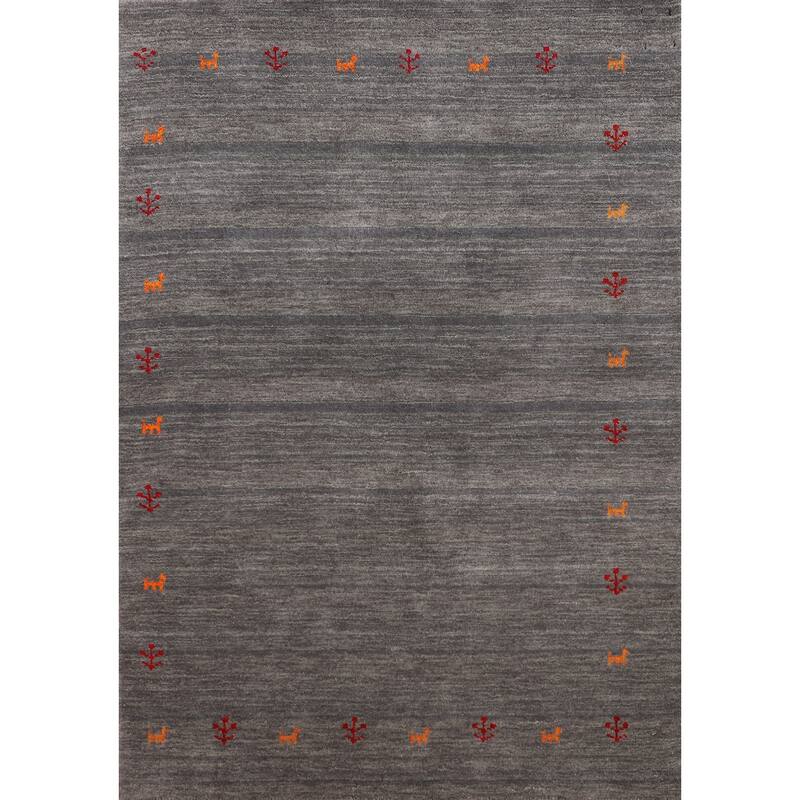 Little Animals Gabbeh Indian Accent Rug Hand-Knotted Wool Carpet - 4'0" x 5'10"