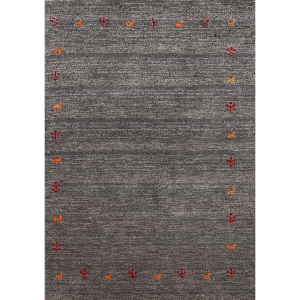 Little Animals Gabbeh Indian Accent Rug Hand-Knotted Wool Carpet - 4'0" x 5'10"