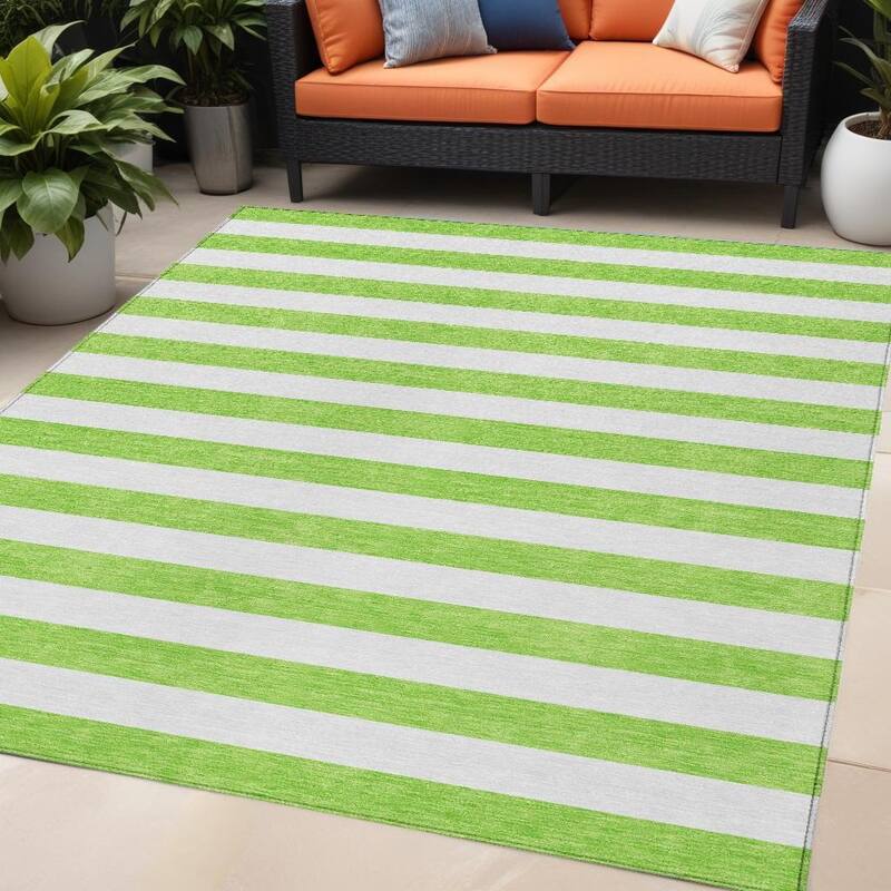 Almimo Stripe Weather Resistant Classic Meets Modern Outdoor Rug - 5' X 8' - Multi