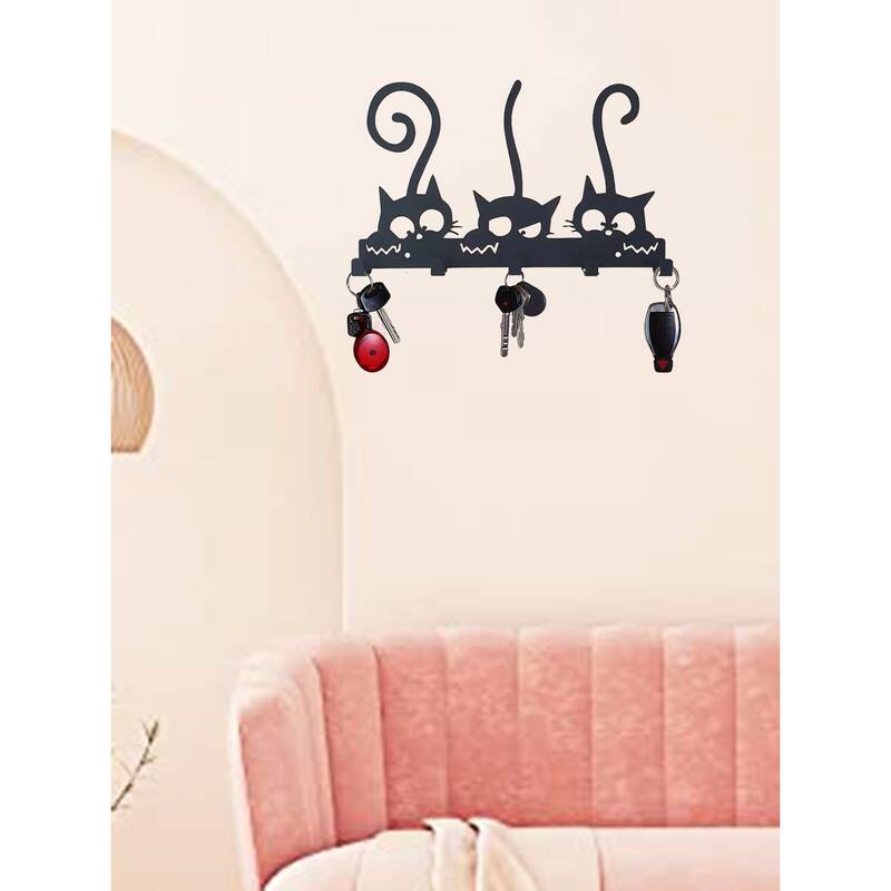 Black Metal Wall Key And Coat Rack Rustic Style Utility Hooks - 9.45" x 6.5"
