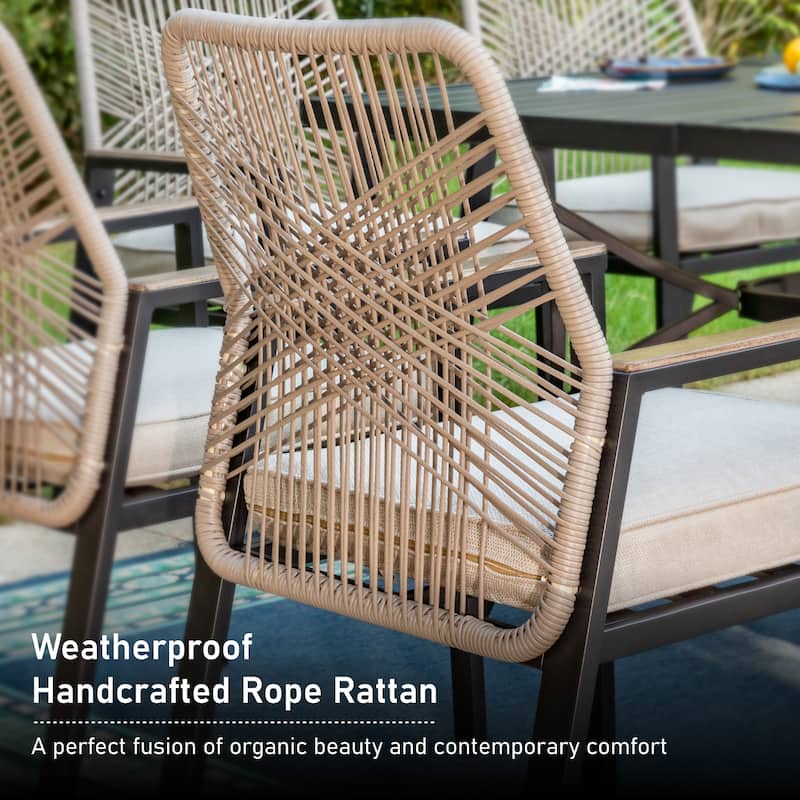 MAISON ARTS 9 Pieces Outdoor Patio Dining Set with Square Table and Cushioned Woven Wicker Dining Chairs