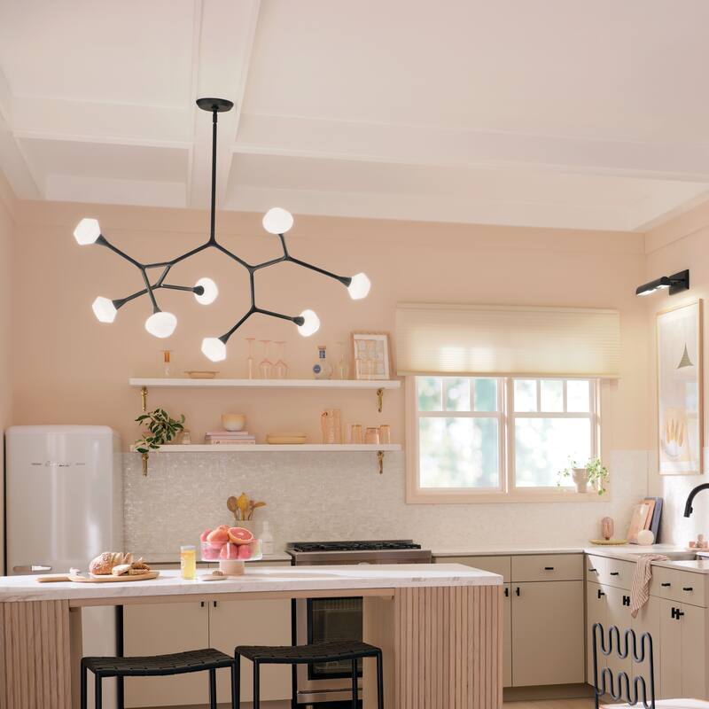 Cassius 52.5 Inch 8 Light Convertible Chandelier with Opal Glass in Black