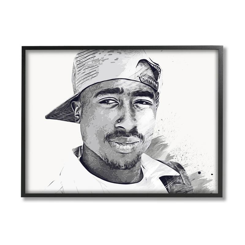 Stupell Modern Tupac Portrait Abstract Pattern Famous Figure Framed Wall Art - White - 30 x 24 - Black