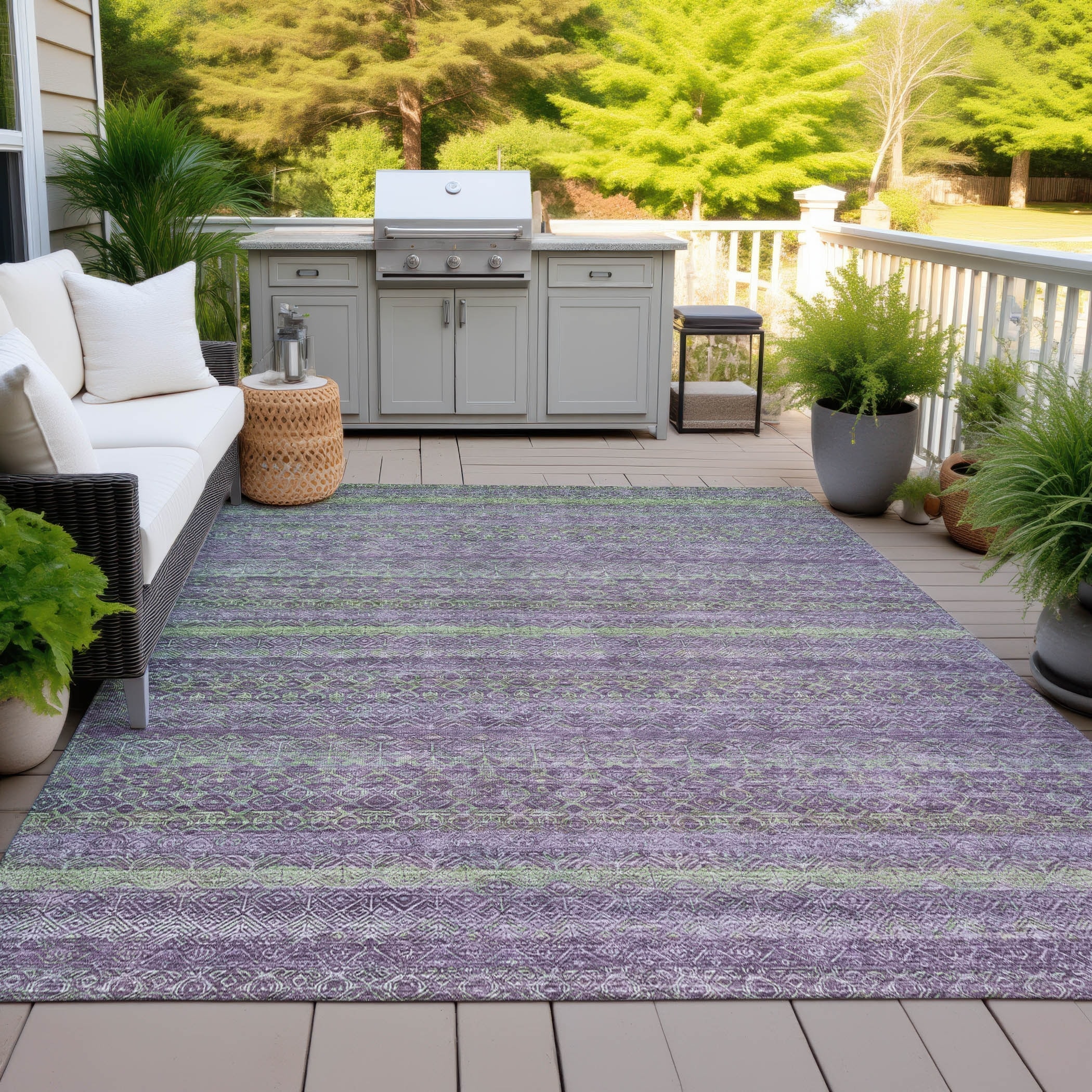 Machine Washable Indoor/Outdoor Geo Ombre Chantille Rug