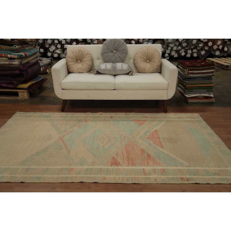 Hand Woven Oriental 100% Wool Carpet Southwestern Tribal Multi-Colored Kilim Area Rug - 8' 0'' X 5' 0''