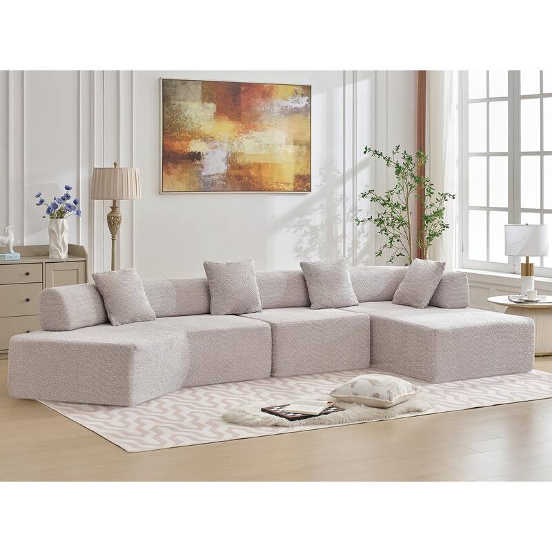 Modern Minimalist 140" L-Shape Couch ,No Assembly Required,Boucle,Modular Sofa ,Couch with Chaise